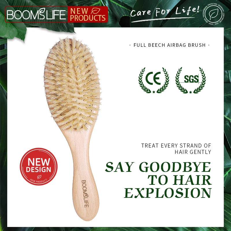 Custom Name Soft Boar Bristles Hair Brush Women Wood Comb For Hair Detangler Scalp Massage Brush Curly Thick Long Hair Care Tool Zpaxo
