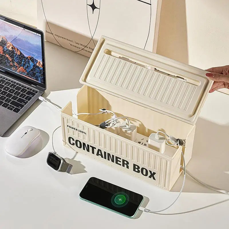 Container Cable Storage Box With Lid For Office, High Capacity Cord Organizer, Space Saving Desktop Socket Cable Management Box Zpaxo