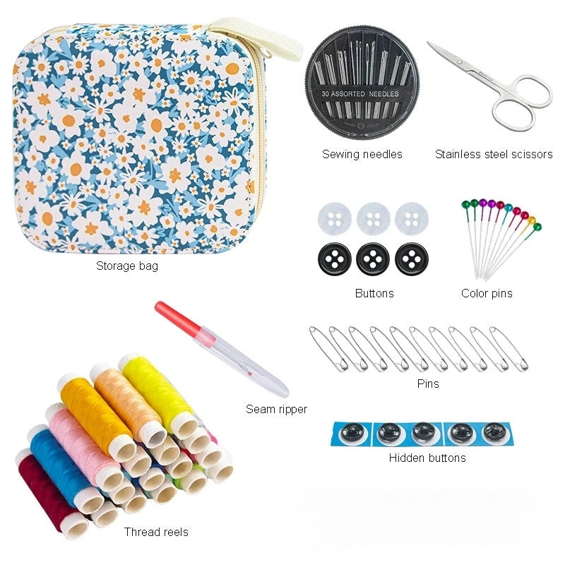 Portable Sewing Kit Complete Set with Threads Needles Scissors Tape Measure Buttons Embroidery Thread Handwork Sewing Tools Kit Zpaxo