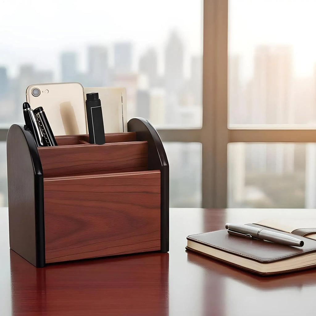 Desktop Organizer Wooden Multi-compartment Storage Pencil Holder