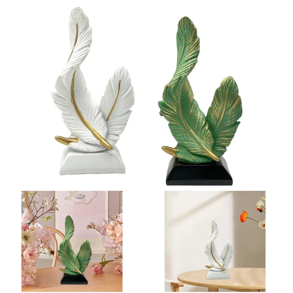 Feather Statue Centerpiece Fashion Craft Accent Figurine Resin Sculpture for TV Stand Birthday Entryway Displaying Housewarming Zpaxo