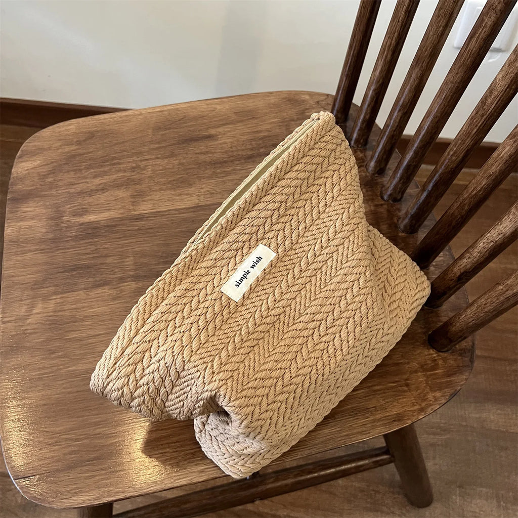Handwoven Crochet Makeup Bag – Zipper Cotton Cosmetic Pouch Cosmetic Pouch Zpaxo Brown 26x18cm