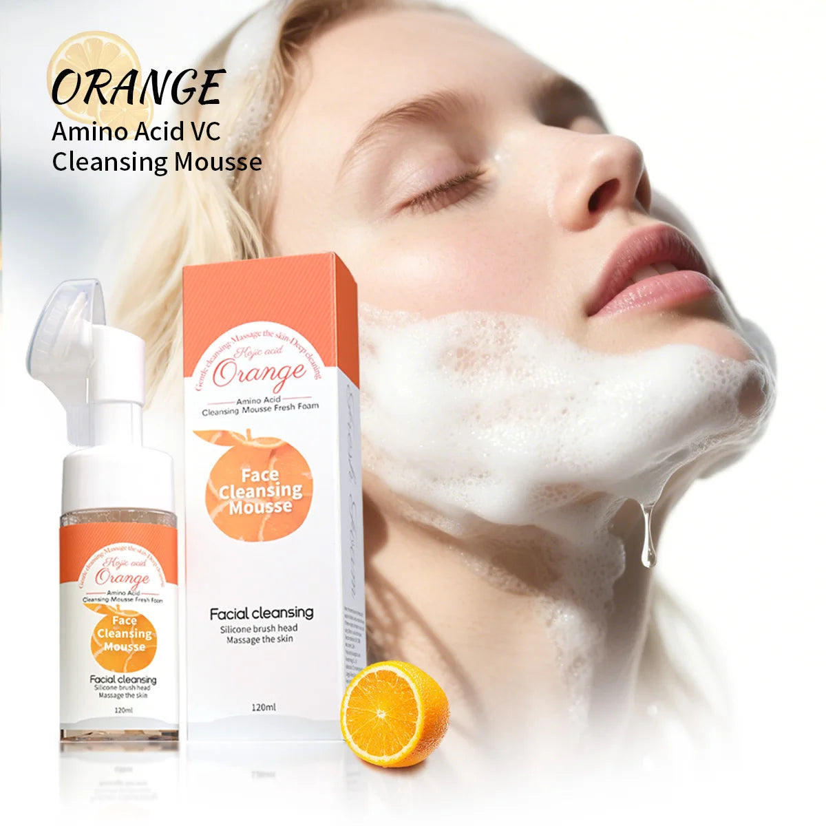 VC Orange Cleansing Mousse + Silicone Brush – Oil Control Facial Cleansing Mousse Zpaxo 120ml