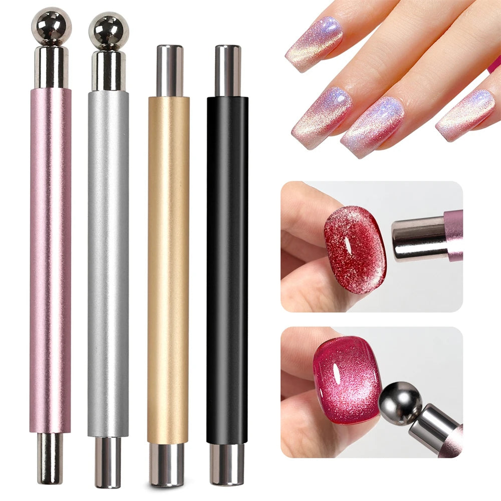 2 In 1 Nail Cat Eye Magnet And Super Strong Magnetic Ball Purple Pink Aluminum Anti-Mistouch Salon Home Manicure DIY Nail Tool Zpaxo
