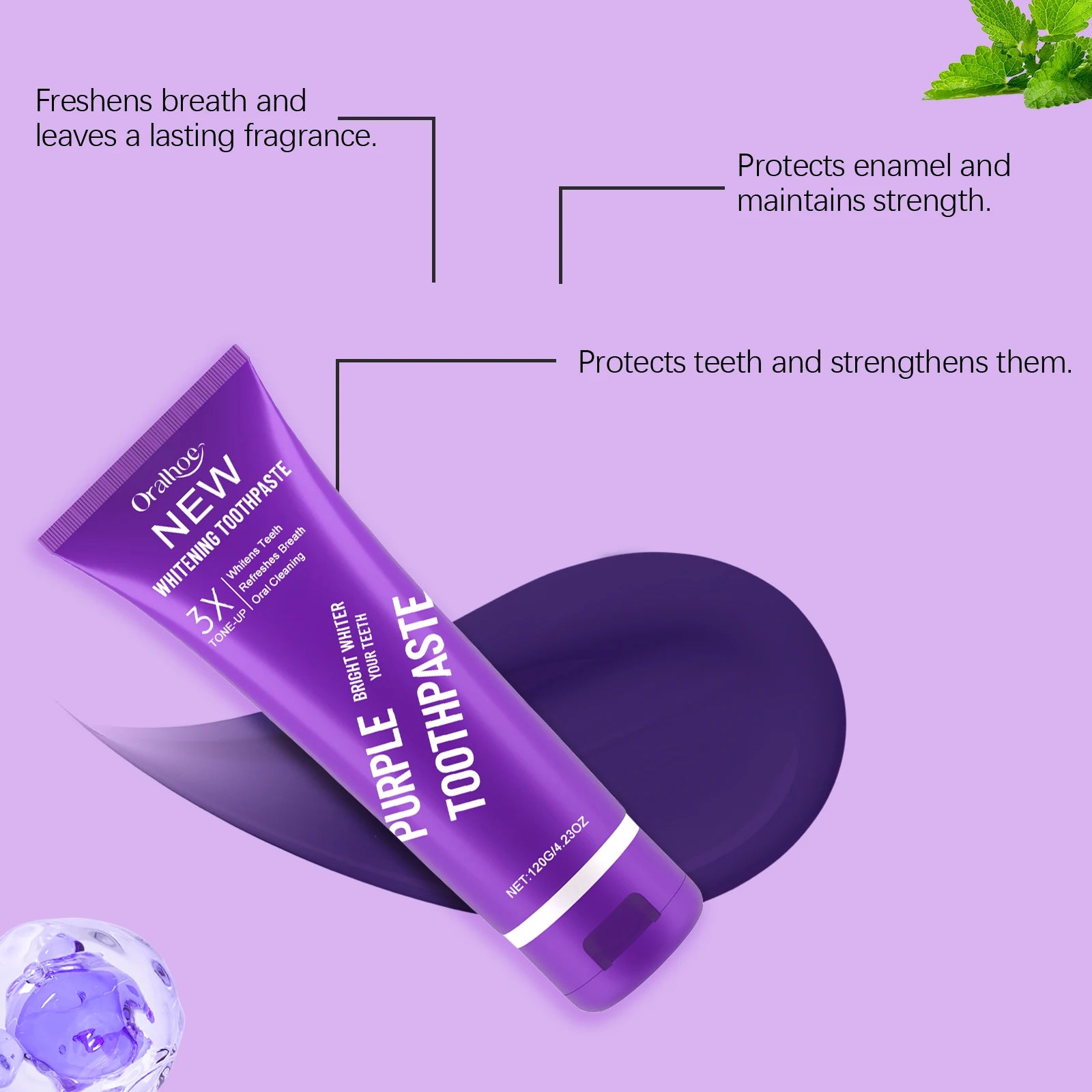 Purple Whitening Toothpaste – Fluoride-Free Fresh Mint 120g Whitening Toothpaste Zpaxo