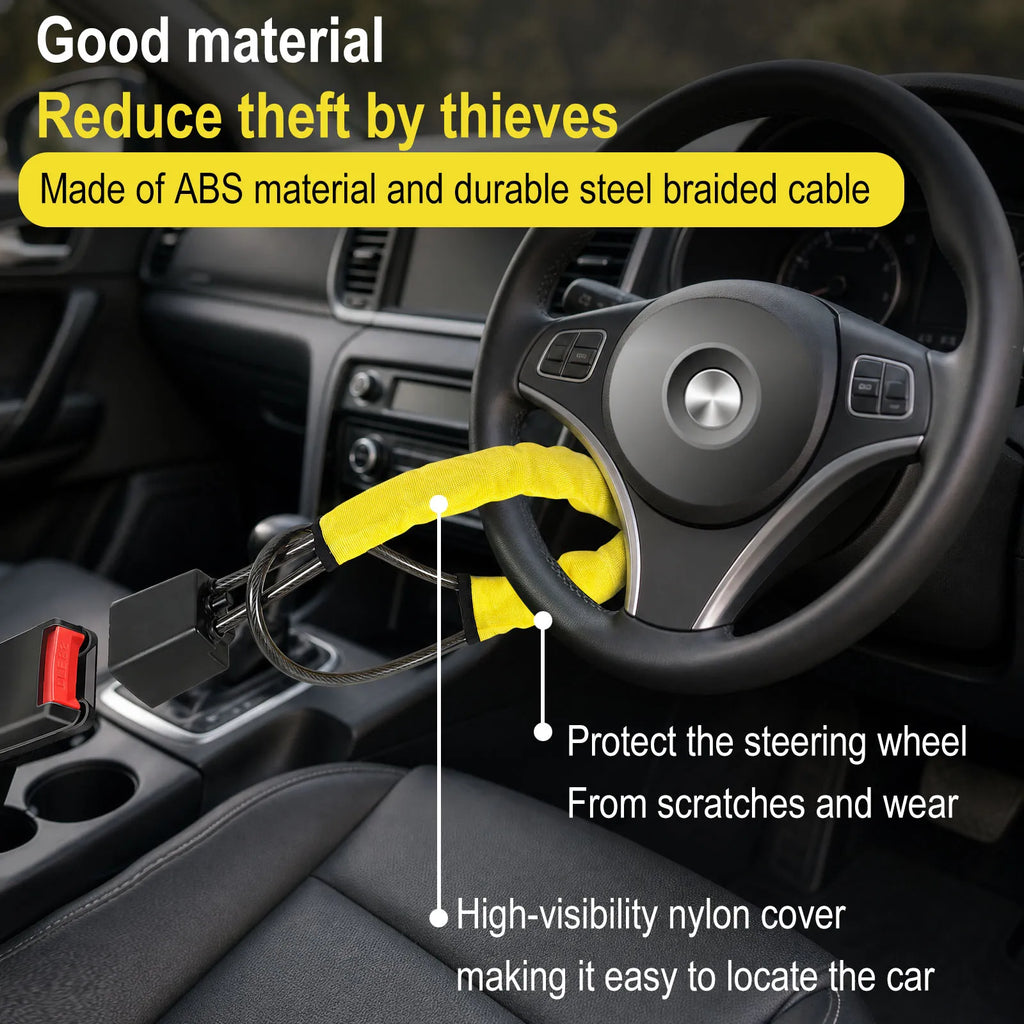 Car Steering Wheel Lock Anti Theft Seat Belt Braided Steel Cable