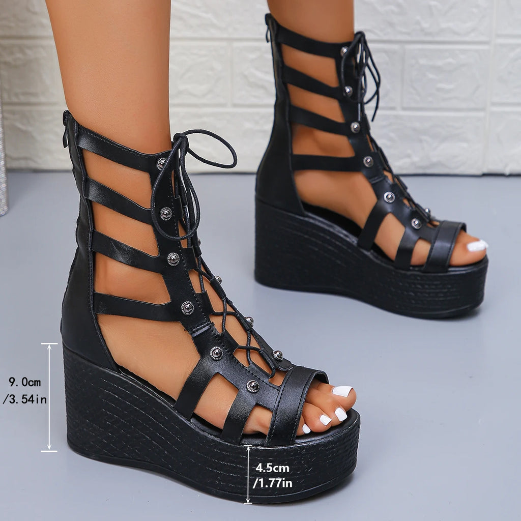 2026 Women Heels Sandals Lace-up Wedge Platform Sport Casual Beach