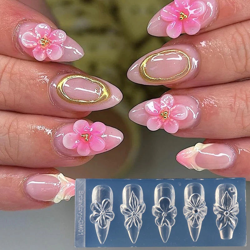 3D Flower Silicone Nail Mold Lily Hibiscus Petals Carving Template