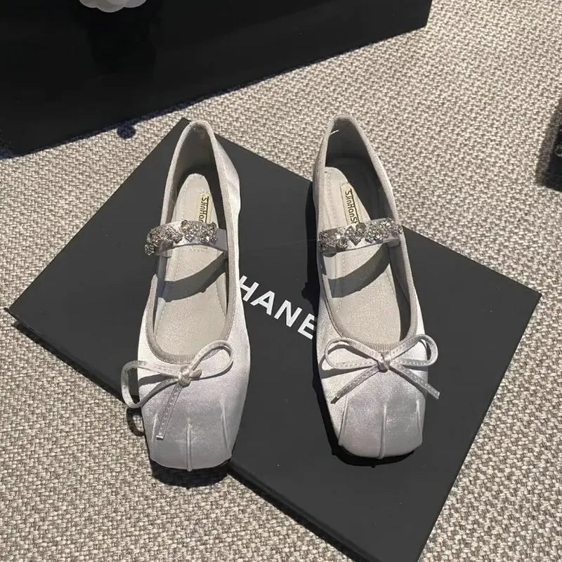 Square Toe Flat Shoes for Women Rhinestone Spring Autumn 2025 New Ballet Shoes Mary Jane Shoes for Women Big Size 42 43 44 Zpaxo