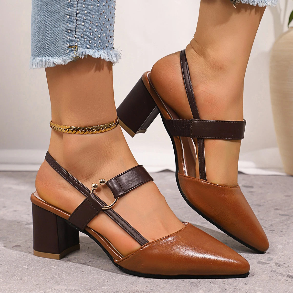 Women Sandals Outdoor Designer Shoes Pointed Toe Heels Fashion Solid Zpaxo Brown 36