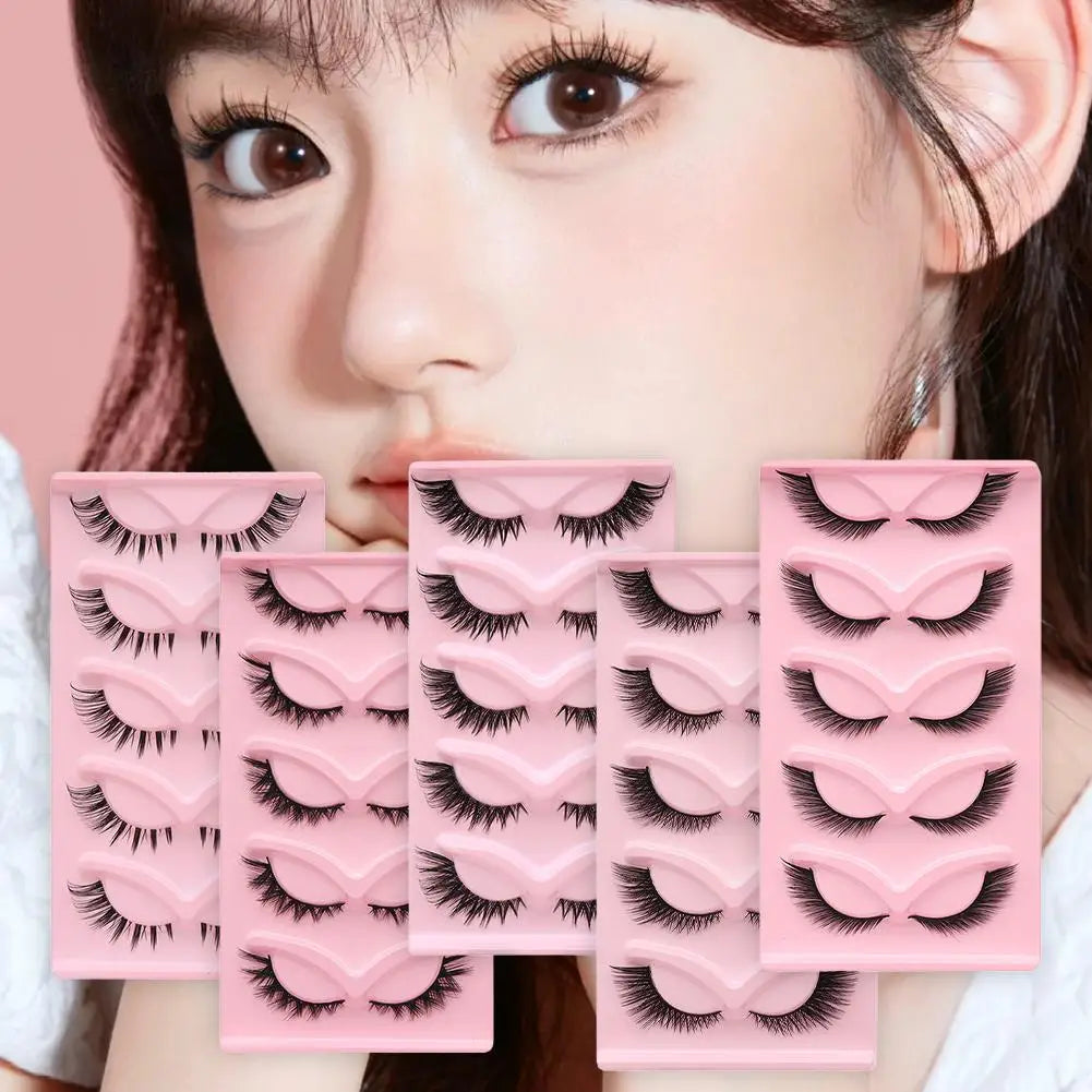 5Pairs Soft Natural Lashes Faux Mink Wispy Mink Eyelashes Extension Makeup Winged Fluffy Thick Lashes Cat Eye False Lashes Zpaxo