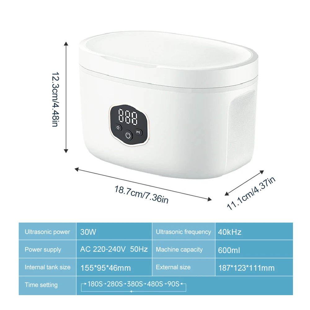 600ML Ultrasonic Cleaner Jewelry Parts Glasses Denture False Teeth Watch Washing Machine Portable Zpaxo