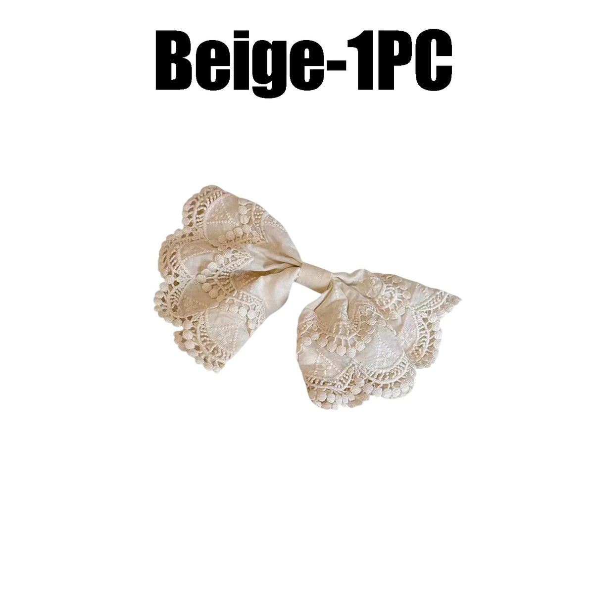 Beige Floral Embroidered Lace Bow Hair Clip Sweet Fashionable Girls Zpaxo Beige-1PC