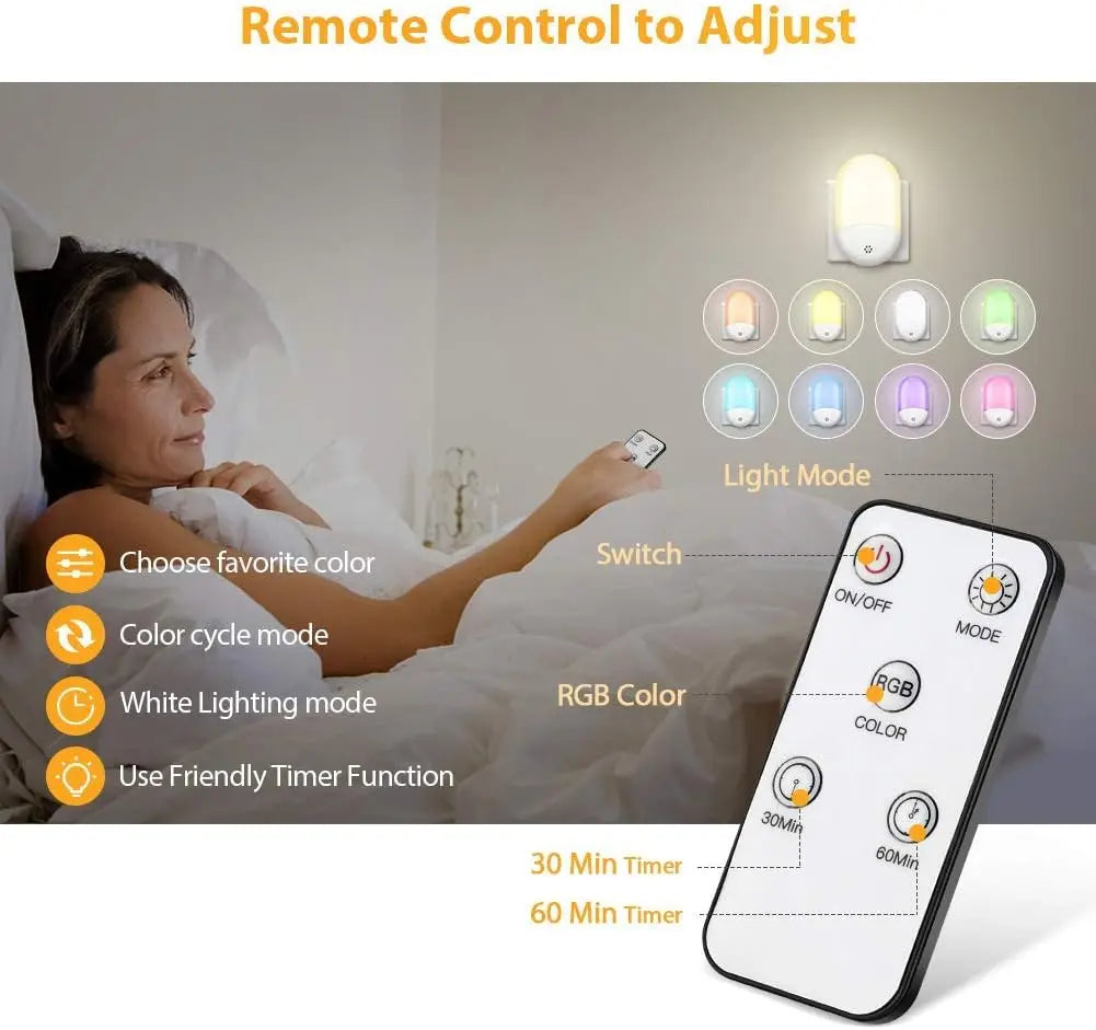 LED Night Light Plug in Wall Automatic Dusk to Dawn Sensor RGB Night Lights Remote Control Color Change LED Night Light for kids Zpaxo