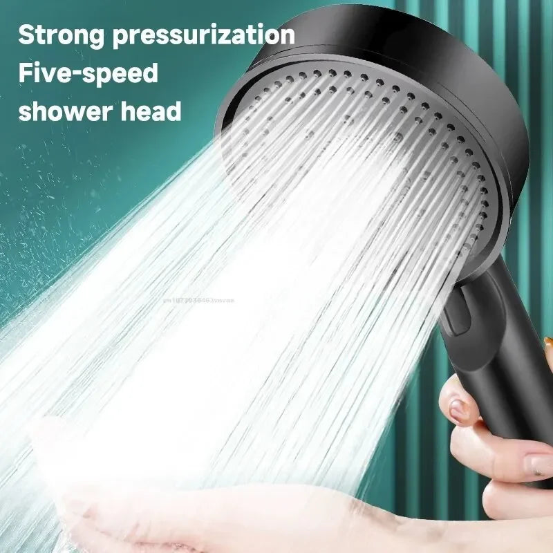 Black 5 Modes Shower Head Adjustable High Pressure Water Saving Shower Head Water Massage Shower Head Bathroom Accessories Zpaxo