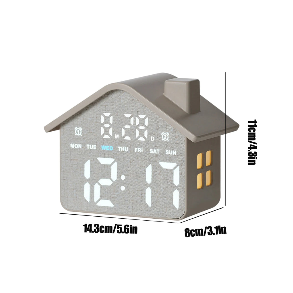 Led House Shaped Digital Alarm Clock Simple Electronic Small Night