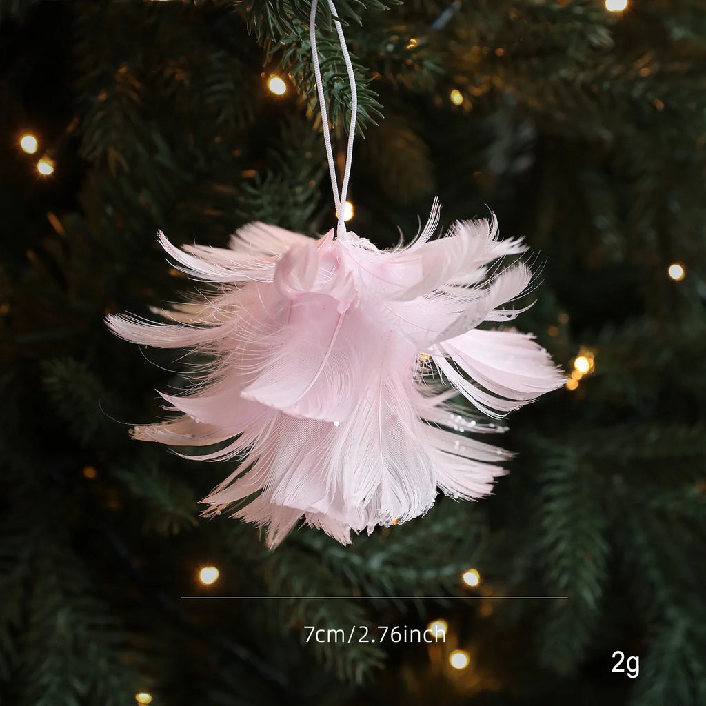 Pink White Feather Petal Glitter Christmas Foam Ball Ornament Christmas Ornament Zpaxo Pink