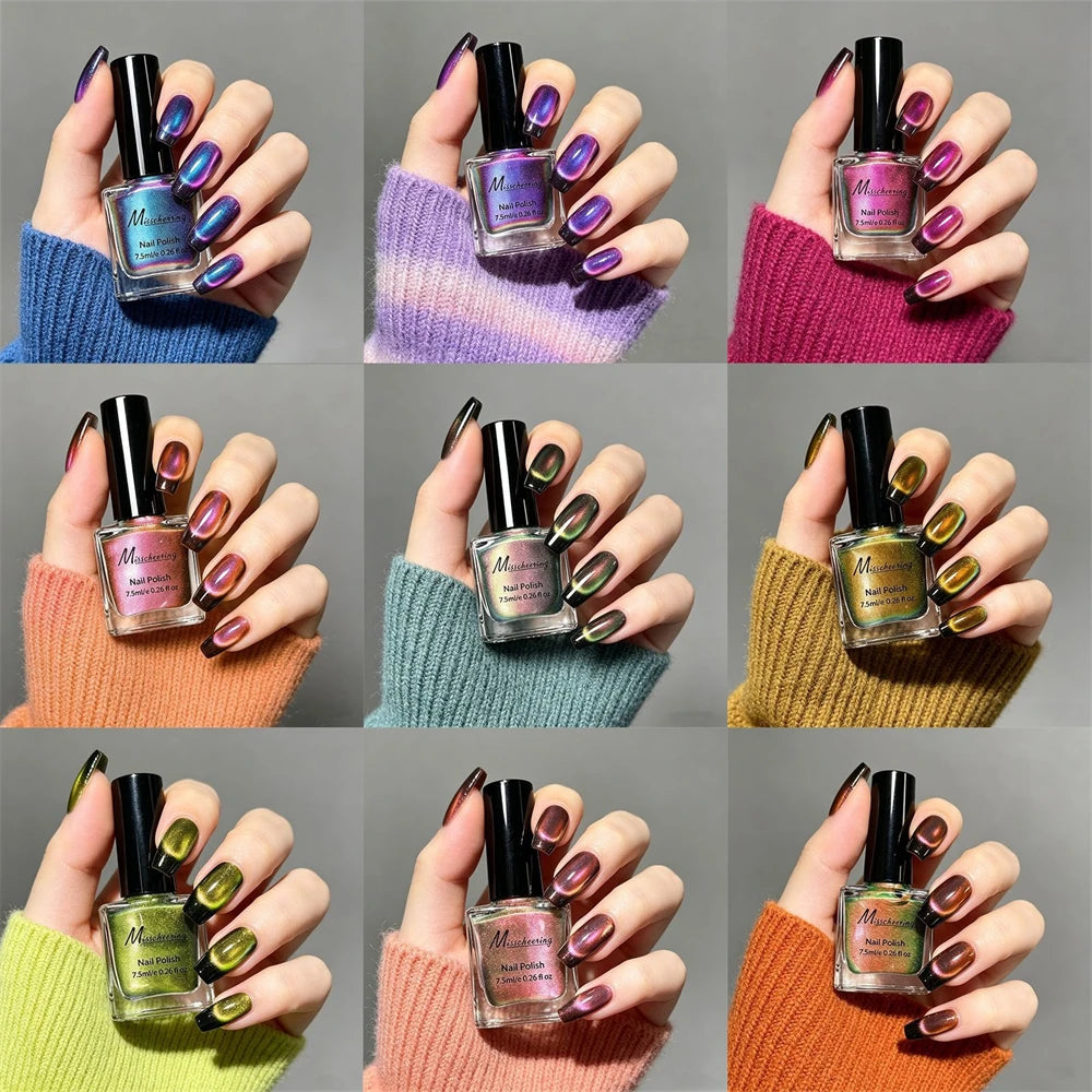 Olive Green Iridescent Cat Eye Nail Polish Magnetic Polarized Gel No Zpaxo