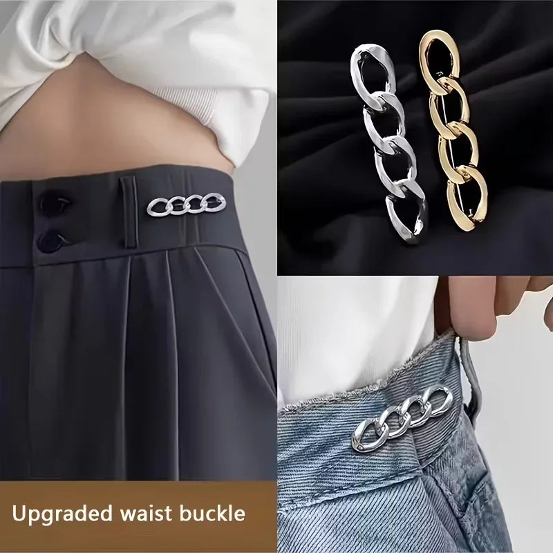 4-in-1 No-Sew Waist Buckle: Adjustable Belt for Jeans & Dress Sleeves. 3pcs Alloy Snap Fastener, Fits Most Waistbands. Zpaxo