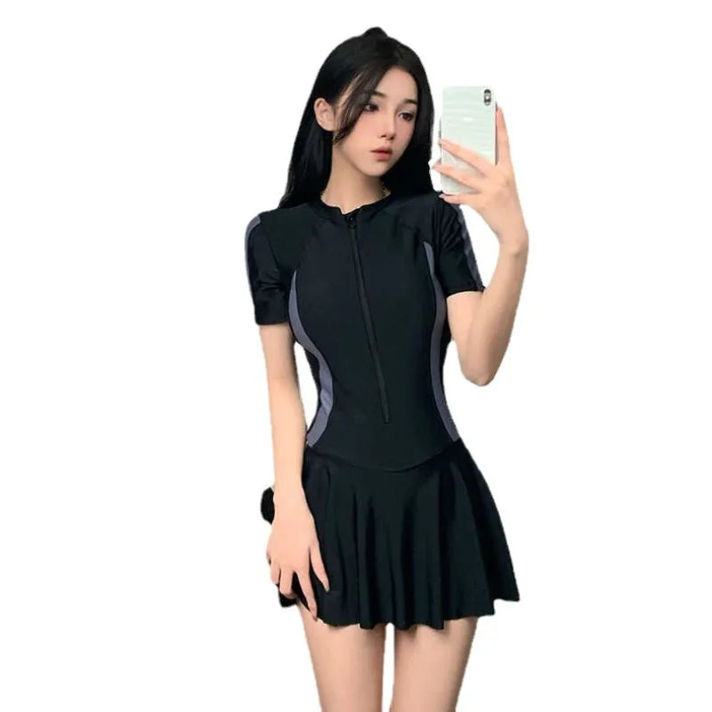 Swimsuits for Women One-piece Sports Hot Spring Swimsuits Simple Conservative Slim Fit Dress Style Vacation Swimsuit Beautiful Zpaxo