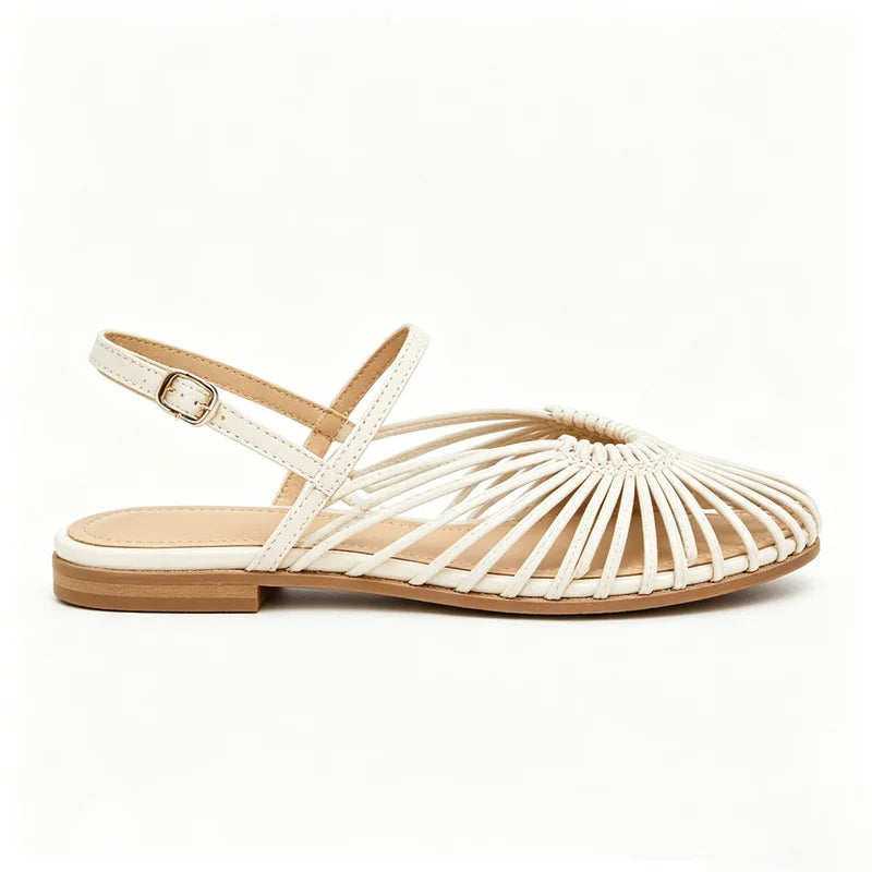 Women Gold Flat Sandals Retro Hollow Out Sandals Ladies Strap Low Heel Summer Party Dress Shoes Elegant Daily Walking Footwear Zpaxo