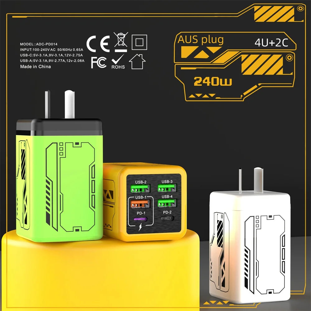 6 in 1 240W USB C Charger PD Fast Charging Mobile Phone Charger Adapter Quinck Charge 3.0 Wall PD USB Type C Charger Zpaxo