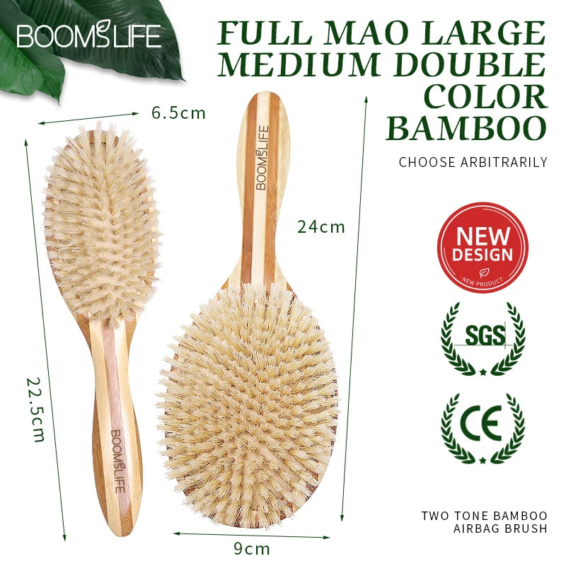 BOOMSLIFE Custom Soft Boar Bristle Hair Brush Wood Bamboo Comb for Hair Women Scalp Massage Detangle Brush Barber Accessories Zpaxo