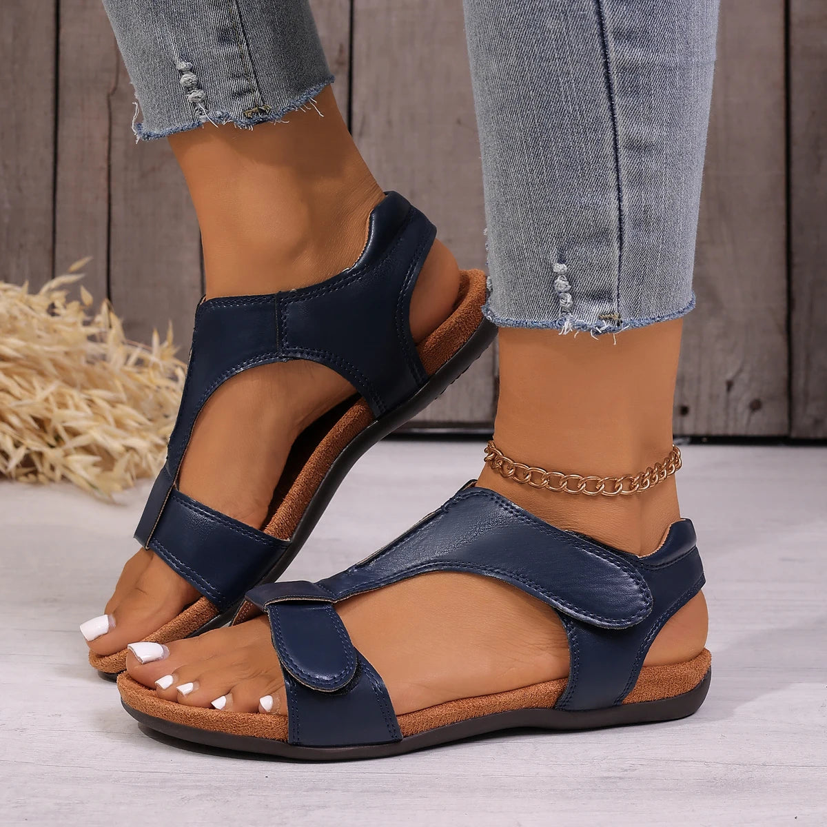 Women Flat Sandals Summer Fashion Shallow Comfortable Lightweight Zpaxo Blue 37