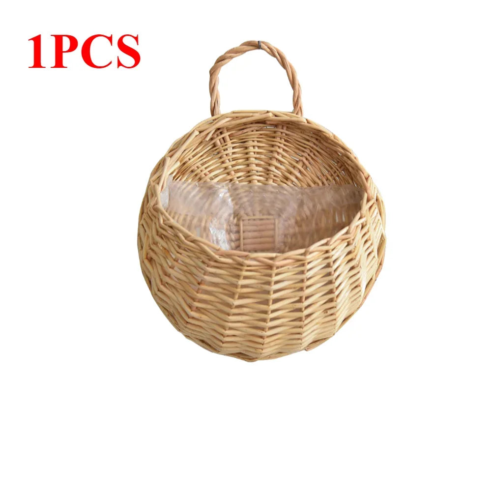 1/2pcs Handmade Woven Flower Basket Wall Hanging Wicker Rattan Garden Flower Pot Plant Basket Flower Vase Garden Balcony Decor Zpaxo 1PC A