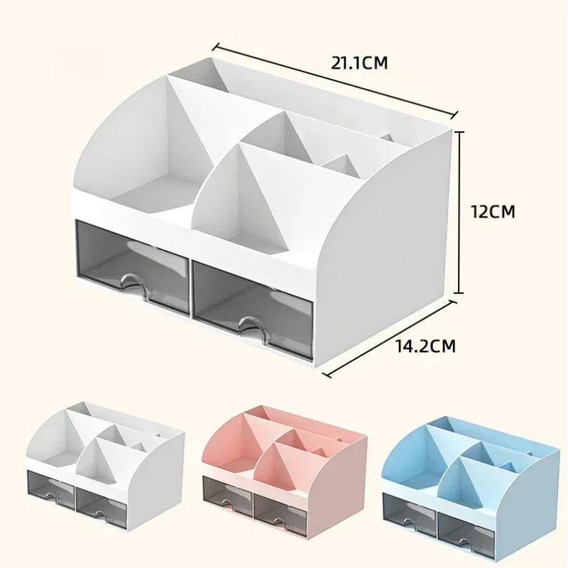 Desktop Transparent Cosmetics Storage Box Desktop Organizer with Drawers Pen Holder Stationary Storage Rack for Office Desks Zpaxo