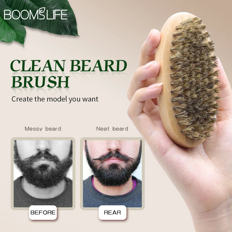 Boar Bristle Beard Brush for Men Beard Grooming Kit with Scissor Wooden Mustache Comb Beard Growth Beard Kit Barba Accesorios Zpaxo