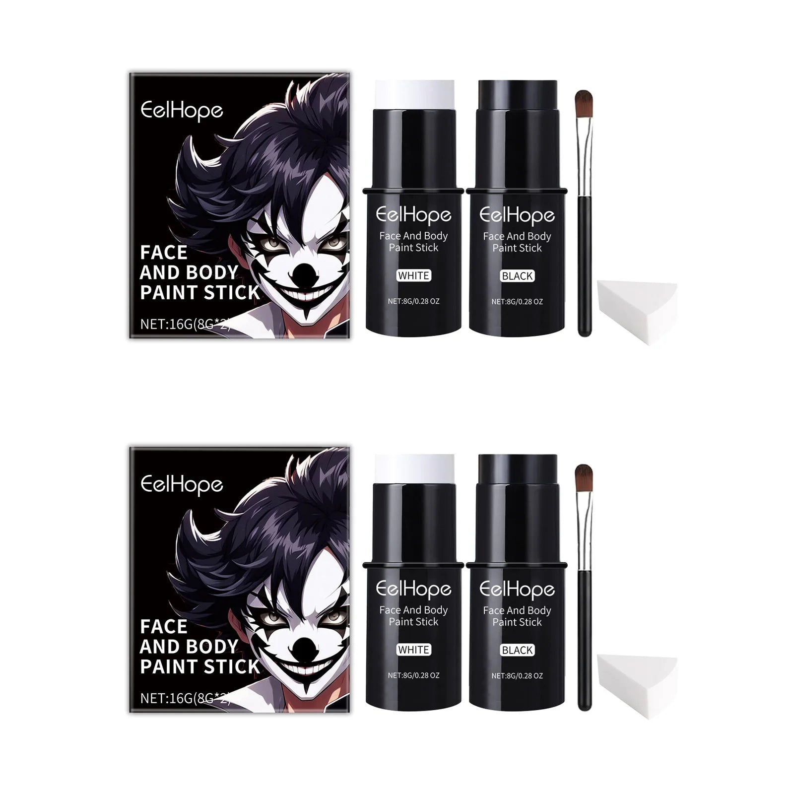 Halloween Black & White Face Body Paint Kit – Clown Joker Makeup Face & Body Paint Kit Zpaxo 2sets boxes