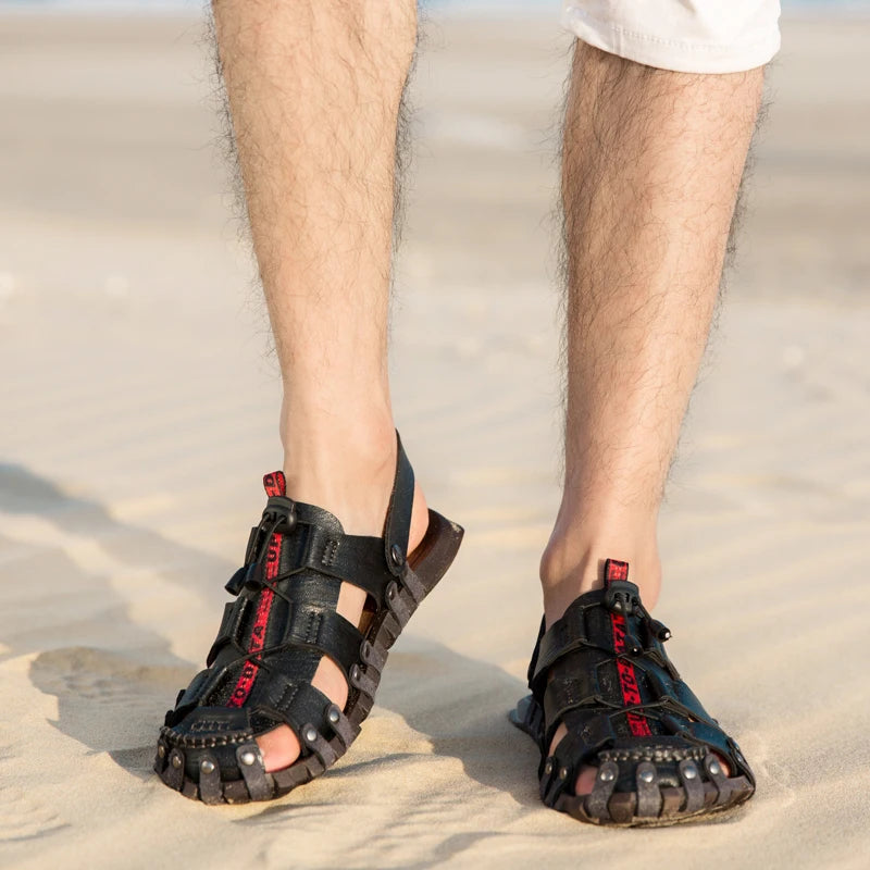 Summer Men Sandals Leather Mens Casual Shoes Outdoor Beach Roman Zpaxo