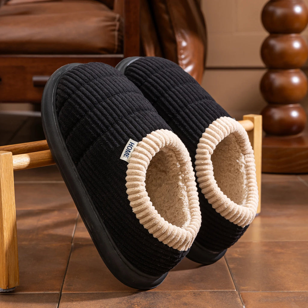 Non-slip Winter Slippers Men Fleece-lined Thermal Indoor Outdoor