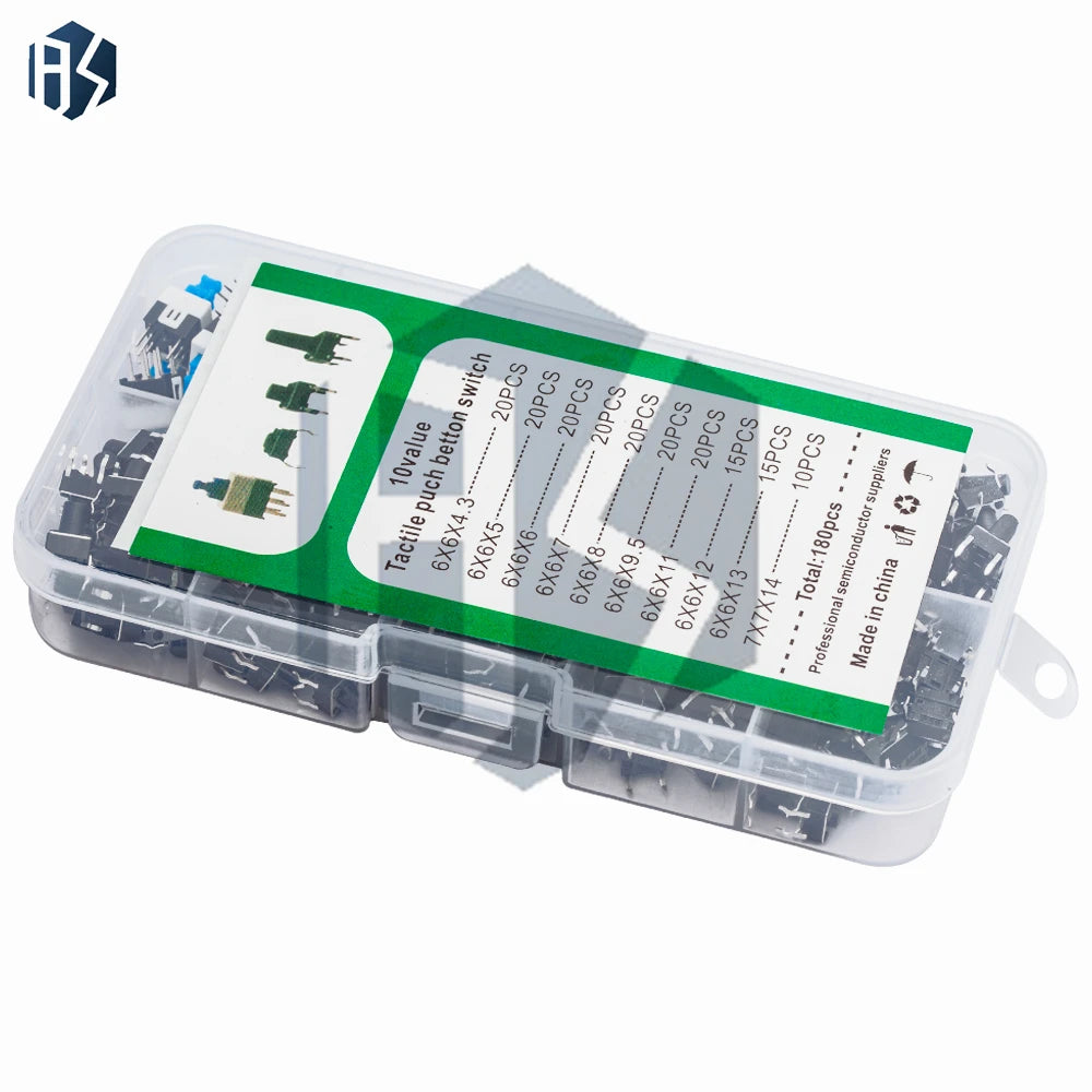 10-Assorted Tactile Switch Kit (180PCS): Mini Momentary Buttons for DIY Electronics Projects Zpaxo