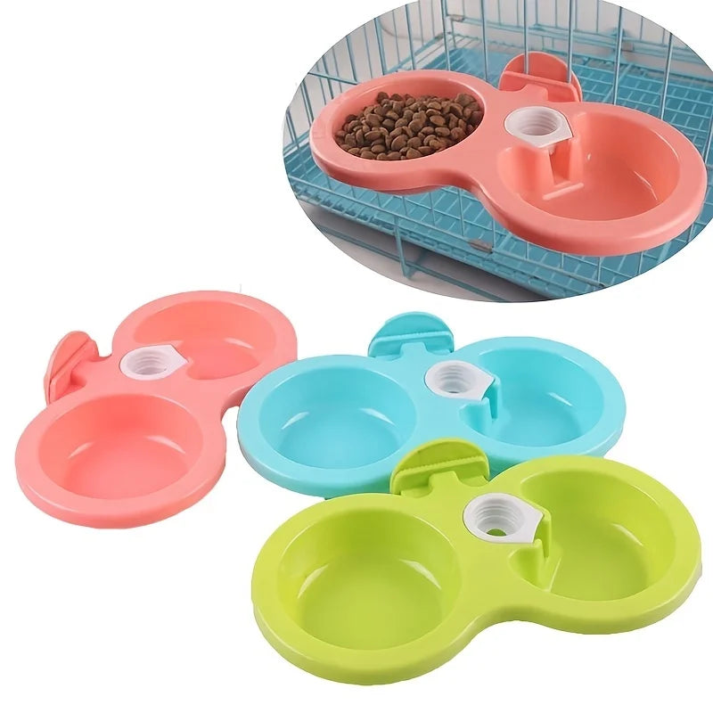 Double Pet Cage Hanging Food Bowls Automatic Drinking Water Feeder 3