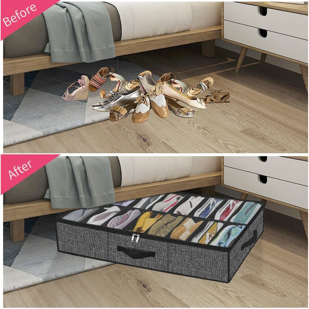 Under Bed Shoe Organizer – 12 Pairs Collapsible Storage Bag Shoe Storage Organizer Zpaxo