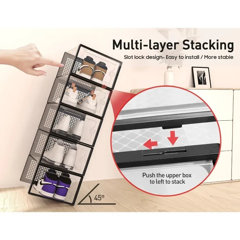Large Shoe Storage Boxes Organizers Clear Plastic Stackable Rack