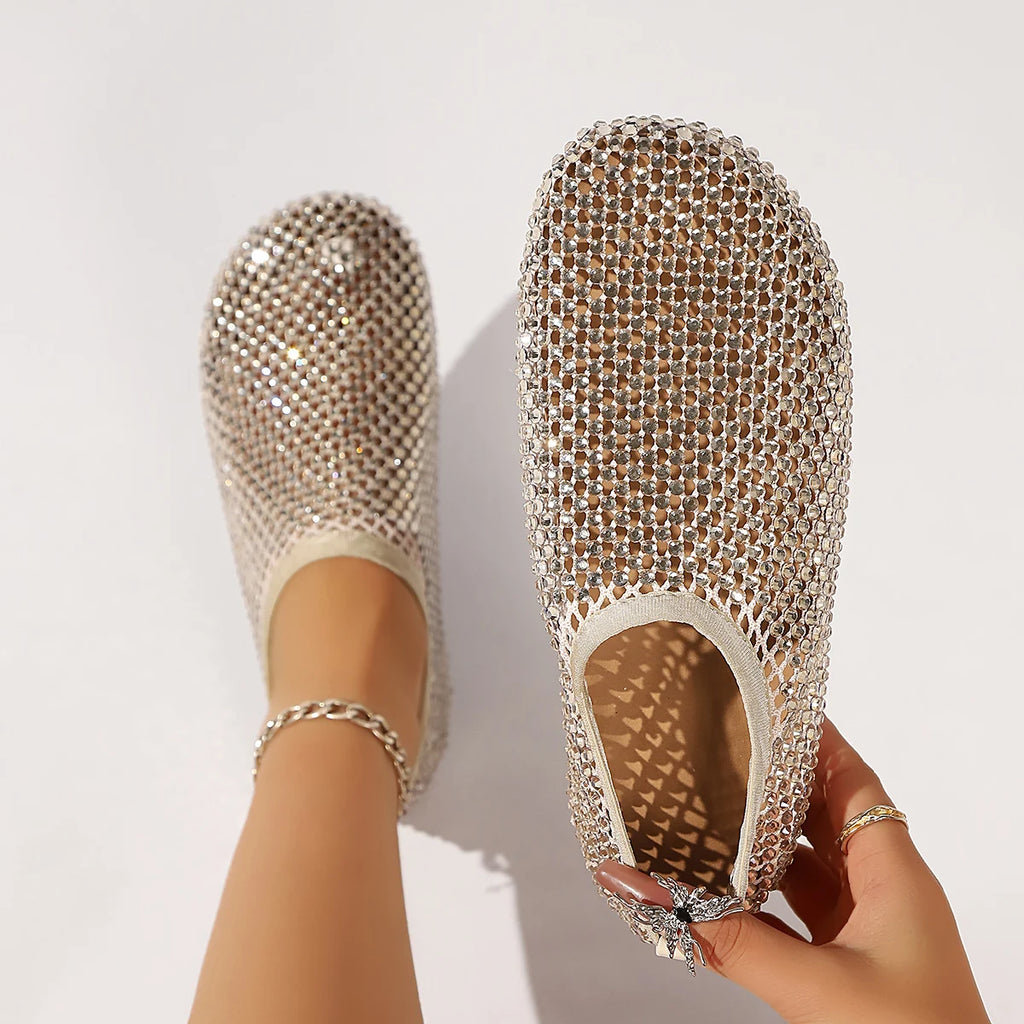 Women Sandals Round Toe Sandals Hollow Short Boots Water Diamond Sexy Flat Shoes Fashion Banquet Shoes Women Zapatos De Mujer Zpaxo