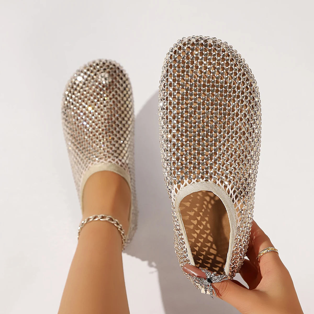 Women Sandals Round Toe Sandals Hollow Short Boots Water Diamond Sexy Flat Shoes Fashion Banquet Shoes Women Zapatos De Mujer Zpaxo