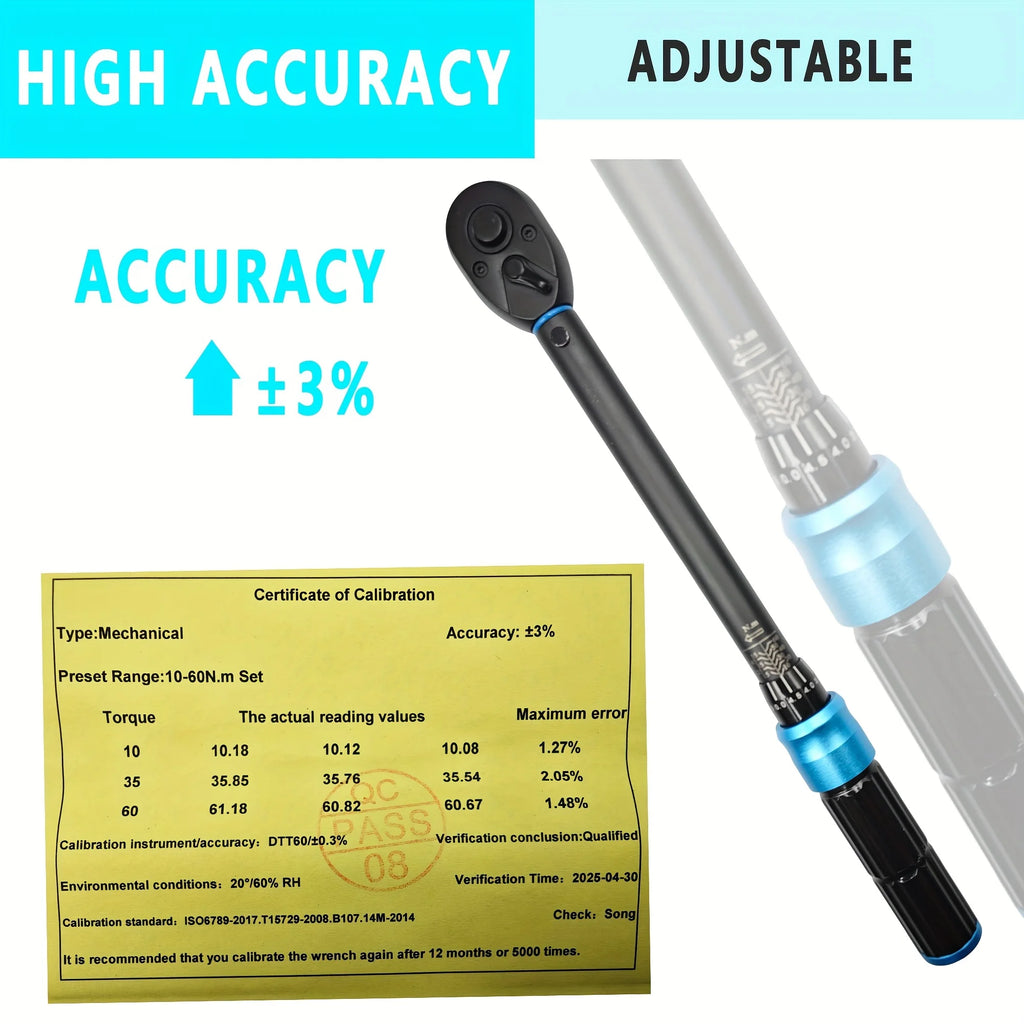 3/8" Drive 72-Tooth Click Torque Wrench - 10-60 Nm (7.37-44.27 ft-lb) Dual-Direction Adjustable for Automotive, Bicycle Zpaxo
