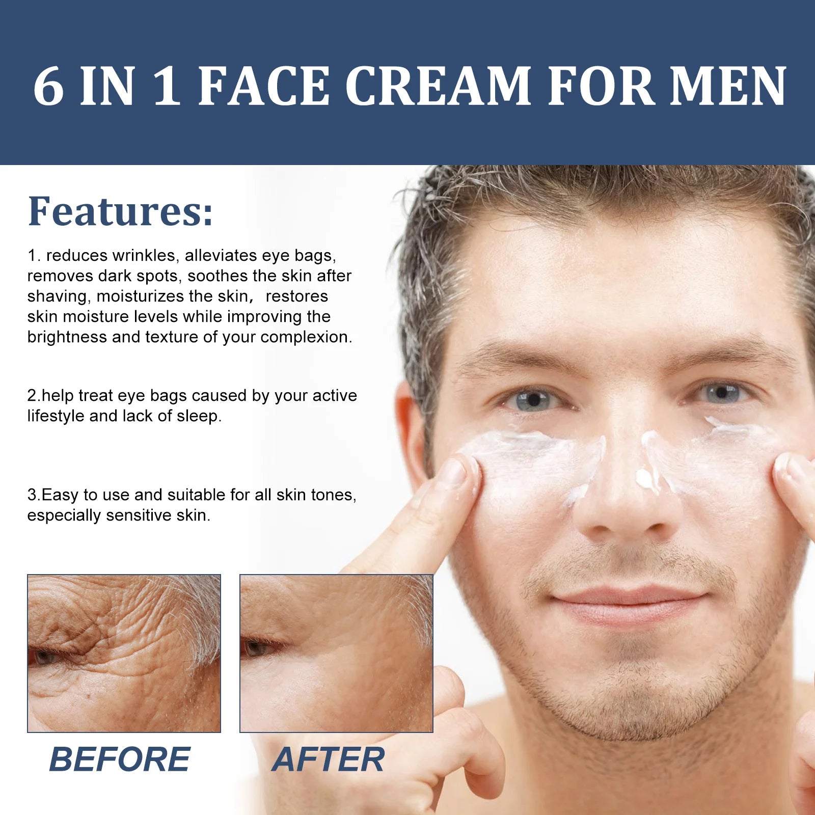 6-in-1 Men Facial Moisturizer Cream Hydrating Revitalizing Skin Care Particle Face Cream With Collagen Anti Aging & Wrinkle Zpaxo