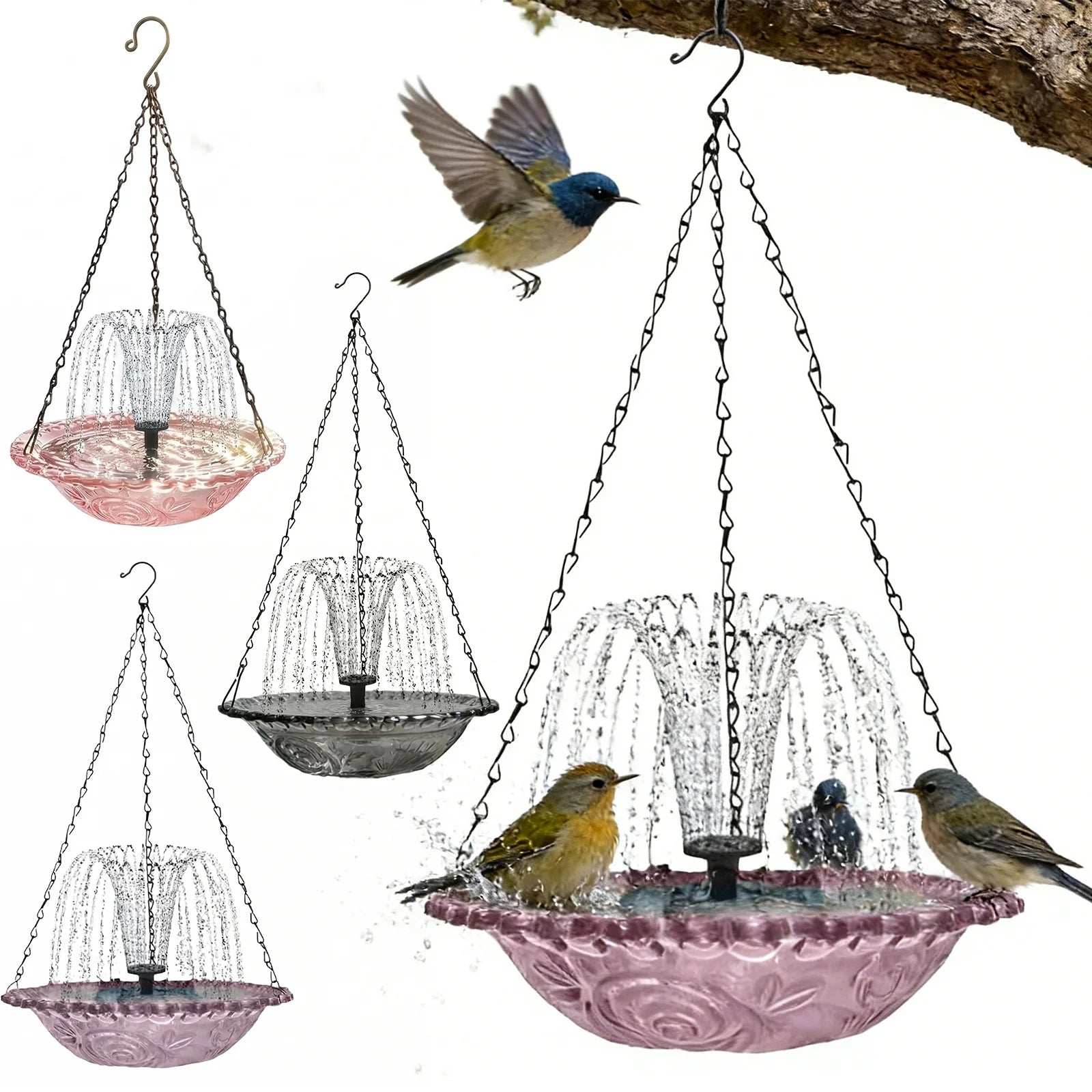 Solar Cascade Fountain Birdbath Solar Powered Fountain Bird Bath Hanging Glass Bowl Birdbath Attracts Wild Birds Hummingbirds Zpaxo