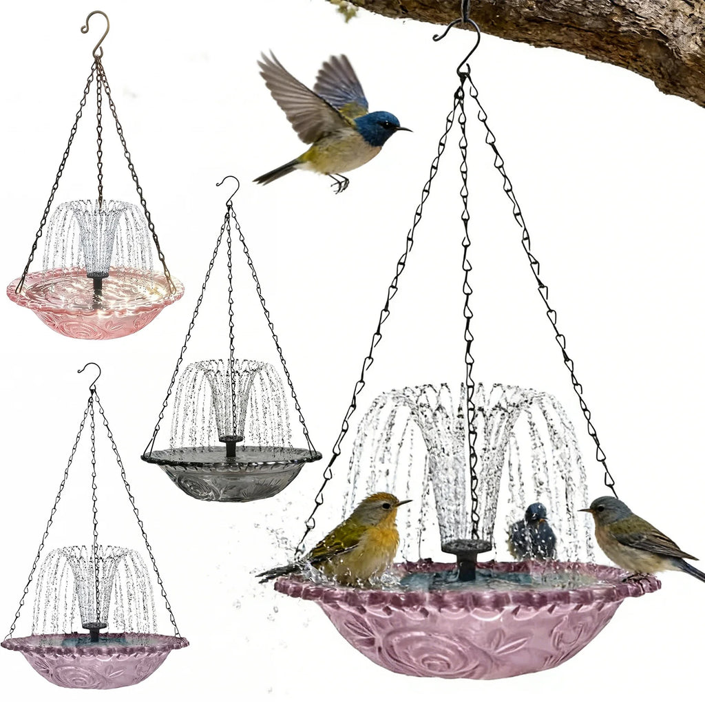 Solar Cascade Fountain Birdbath Powered Bird Bath Hanging Glass Bowl