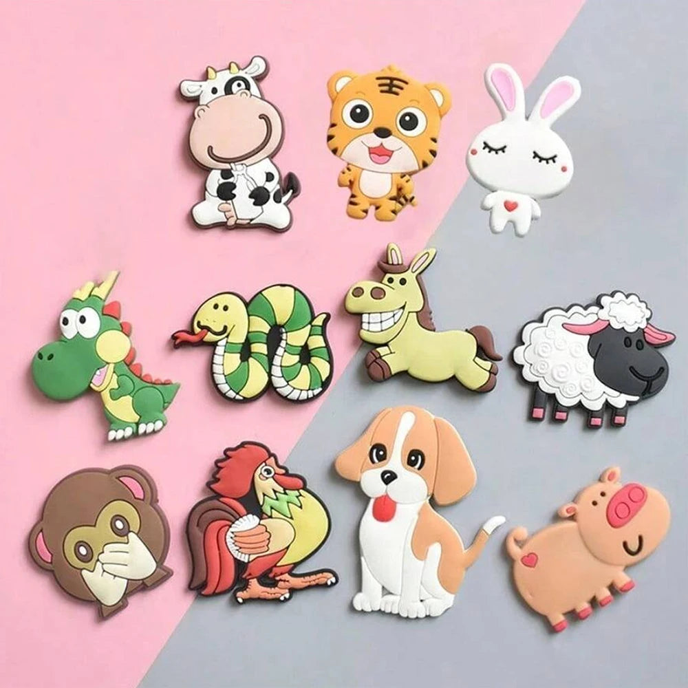 6/9/11Pcs Cartoon Animal Refrigerator Magnets Cute Lion Dog Tiger Rabbit Cow Fridge Magnets for Kids Home Office Decor Gifts Zpaxo