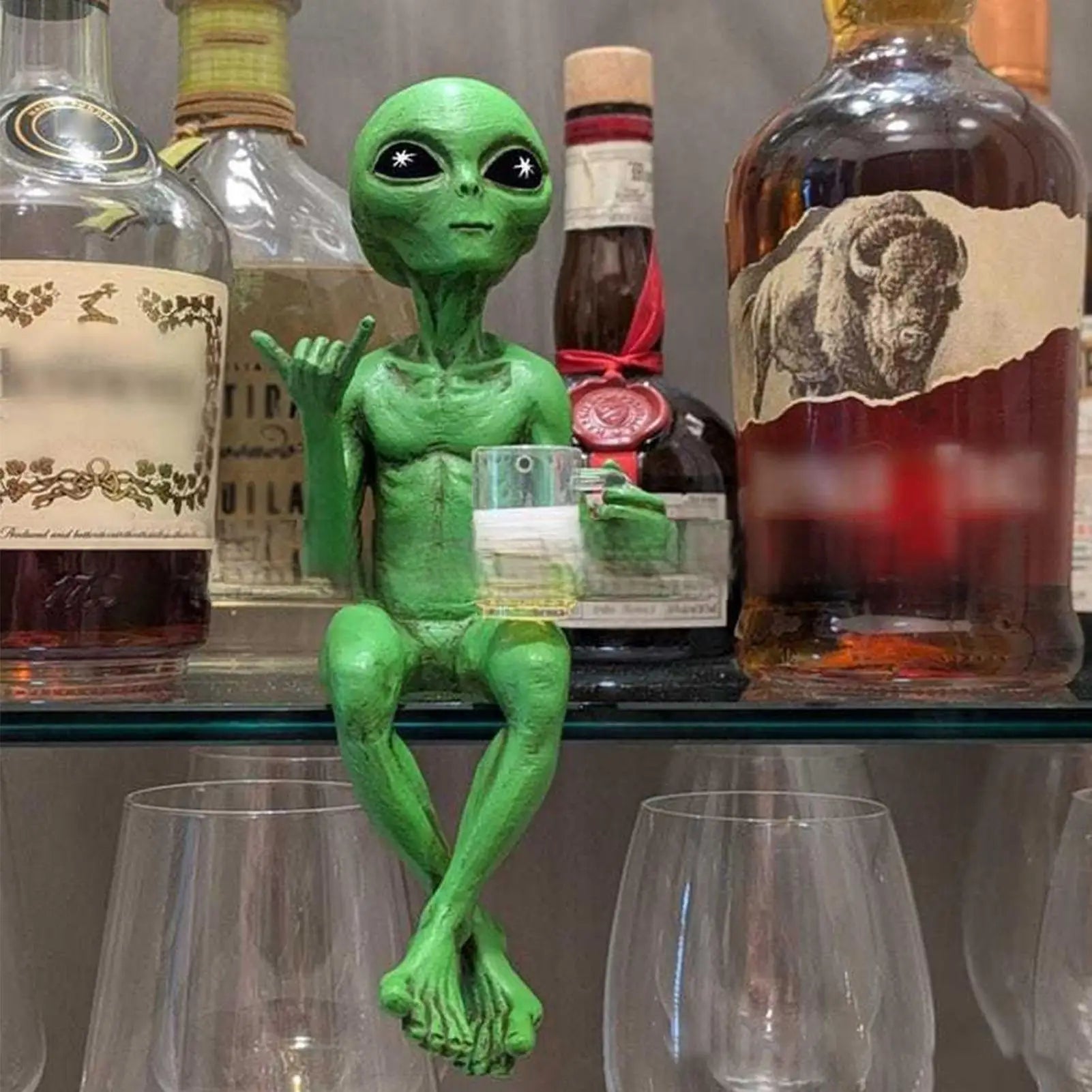 Beer Drinking Alien Statue Resin Novelty Collectible Funny Desktop