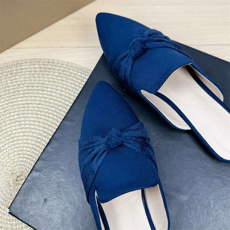Slippers for Women 2025 Spring Autumn Summer New Sweet Bow Mueller Shoes Point Toe Flat Bottom Large Women's Shoes 42 43 44 Zpaxo