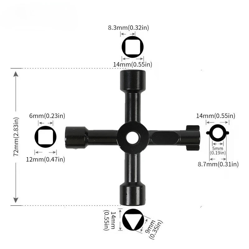 4 In 1 Multifunction Electrician Plumber Utility Cross Switch Wrench Square Triangle Wrench Tool for Elevator Gas Train Radiator Zpaxo