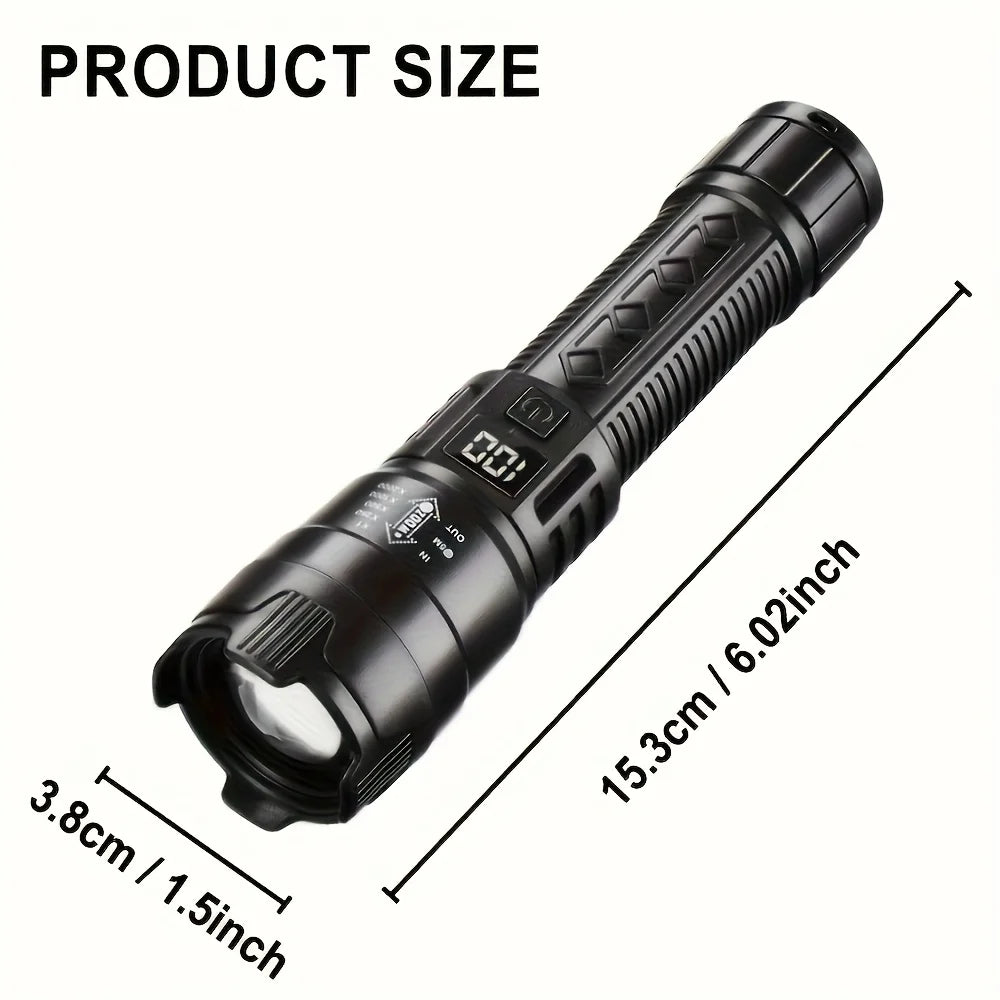 2000LM LED Tactical Flashlight – Type-C Rechargeable Zoom Torch LED Tactical Flashlight Zpaxo
