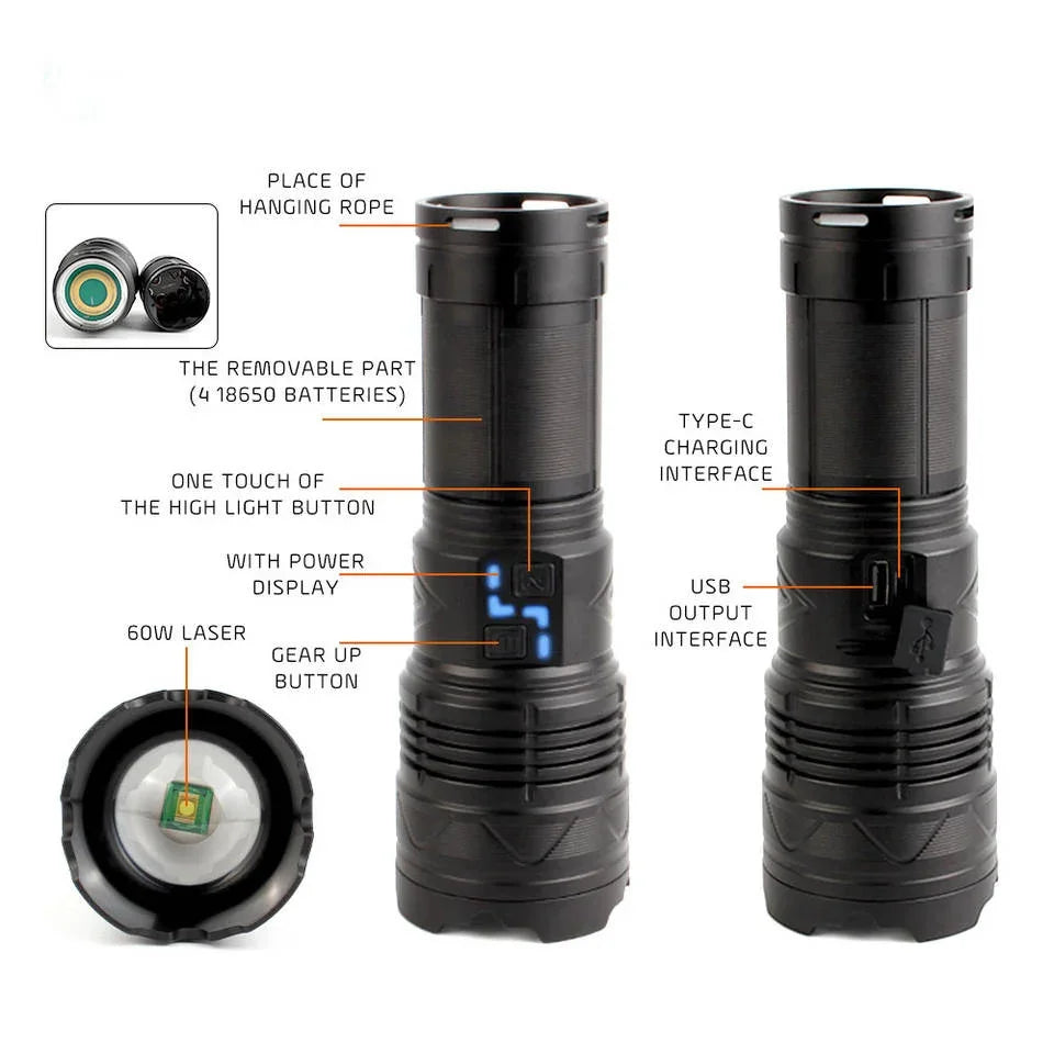 20000LM LED Flashlight – Zoomable Long-Range Camping Torch